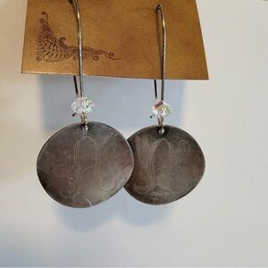 Elegant Silver Earrings with Crystal Accents with engraved letter A